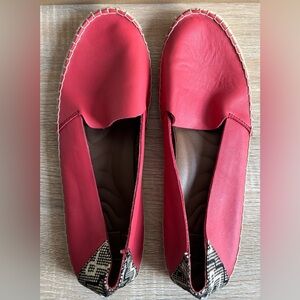 Reef Red Women's Leather Espadrilles with Patterned Heel
